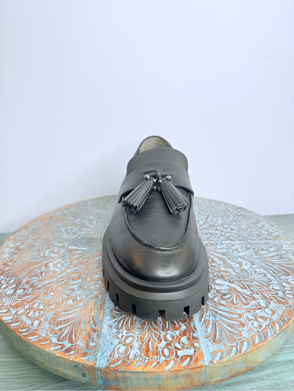 NWT Stuart Weitzman Ultra Lug Black Leather Double Tassel Loafer Size 12 - Picture 3 of 16